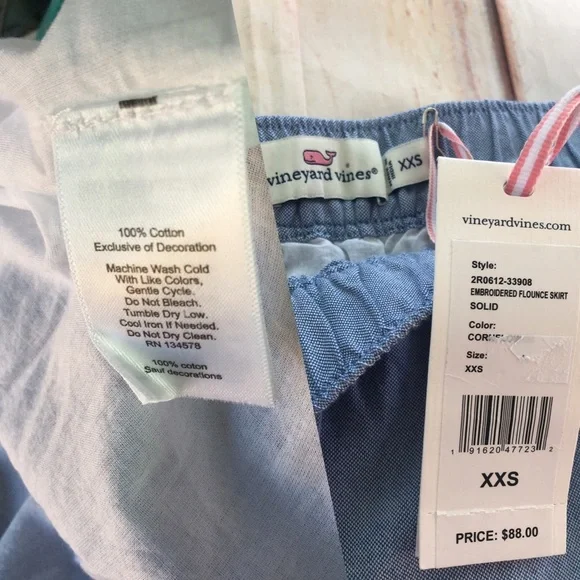 Vineyard Vines Blue Chambray Embroidered Flounce Pull On Skirt SZ XXS - Picture 8 of 8